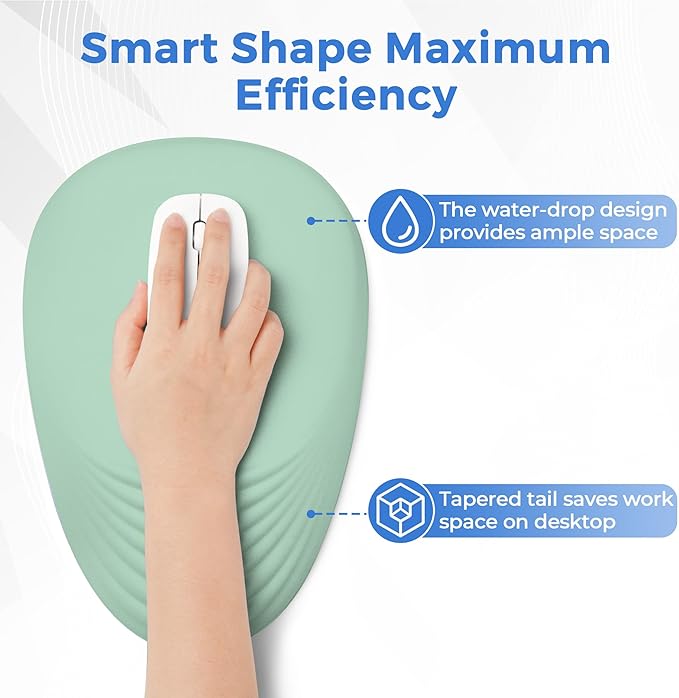 Ergonomic Mouse Pad with Wrist Support, Memory Foam Wrist Rest for Pain Relief & Carpal Tunnel, Non-Slip Base for Office, Computer, PC, Laptop (12x8x1.2inch, Light Green)