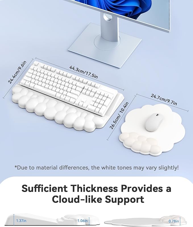 Cloud Wrist Rest for Keyboard and Mouse for Desktop, PU Leather Cloud Computer Keyboard Stand with Mouse Pad, Key Board Wrist Support Riser, Angle Adjustable Arm Rest(White)