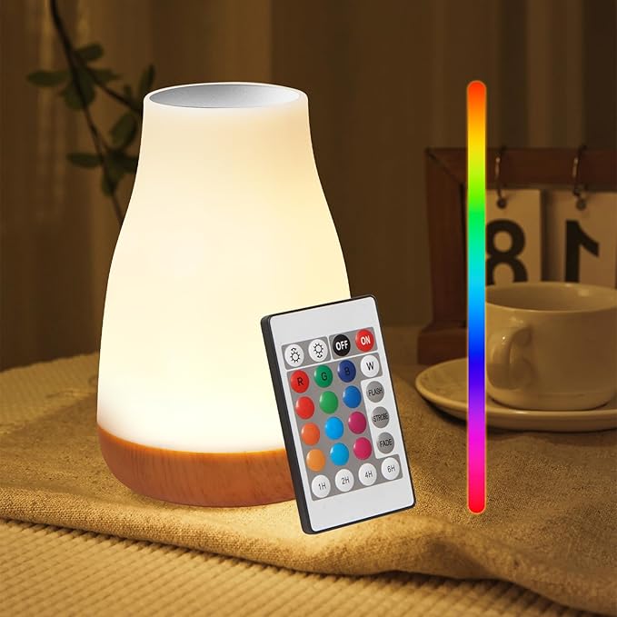 Night Light,13 RGB Colors & 5 Brightness, USB Rechargeable Desk Lamp, Remote Control Dimmable Night Light with RGB Color Changing,Portable Lamp for Baby, Bedroom, Living Room