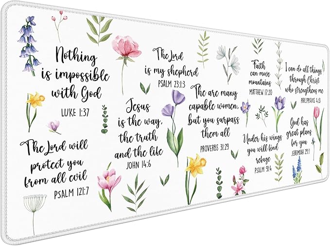 Christian Inspirational Floral Large Mouse Pad 31.5x15.7inch, Religious Bible Verse Large Extended Computer Desk Mat Mousepad for Keyboard and Mouse, Christian Desk Accessories
