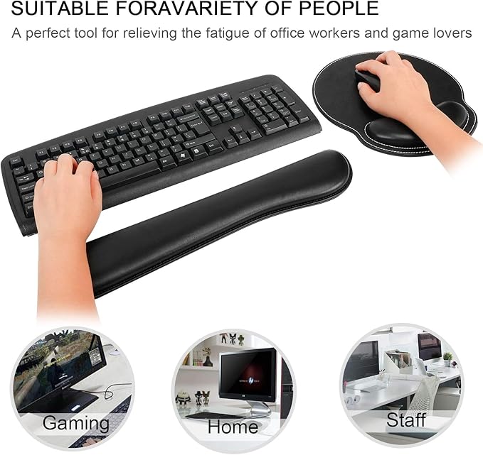 RICHEN Ergonomic PU Leather Keyboard Wrist Rest and Mouse Pad with Wrist Support, Memory Foam Set for Computer/Laptop,Gaming and Office, Comfortable for Easy Typing (PU Black)