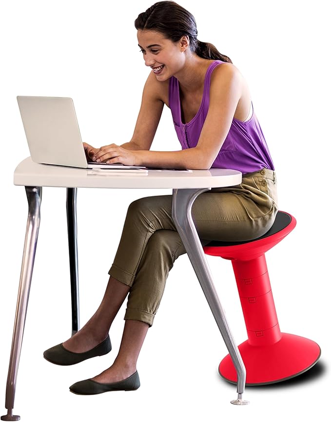 Storex Active Tilt Stool – Ergonomic Seating for Flexible Office Space and Standing Desks, Adjustable 12-24 Inch Height, Red (00324U01C)