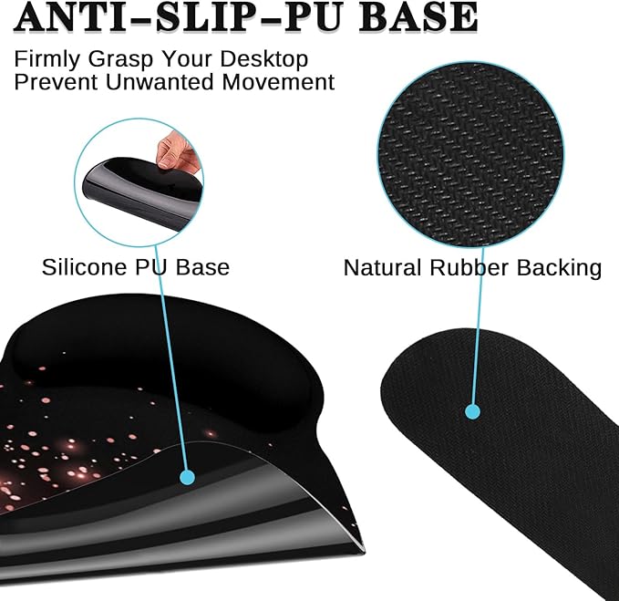 Britimes Rose Gold Pink Keyboard Mouse Pad Set Black Golden 4in1 Large Mousepad+Keyboard Wrist Rest+Mouse Wrist Rest+Coaster Ergonomic Design for Home Office Computer 35.4x15.7 inches