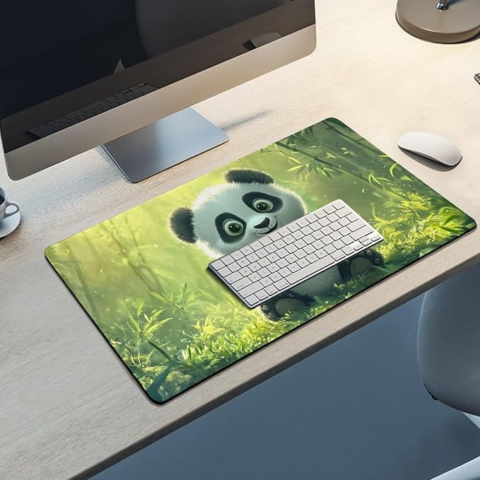 Large Ergonomic Gaming Mouse Pad Panda Joy - Adorable Baby Panda Theme with Non-Slip Base Water-Resistant Surface and Stitched Edges 40X75cm