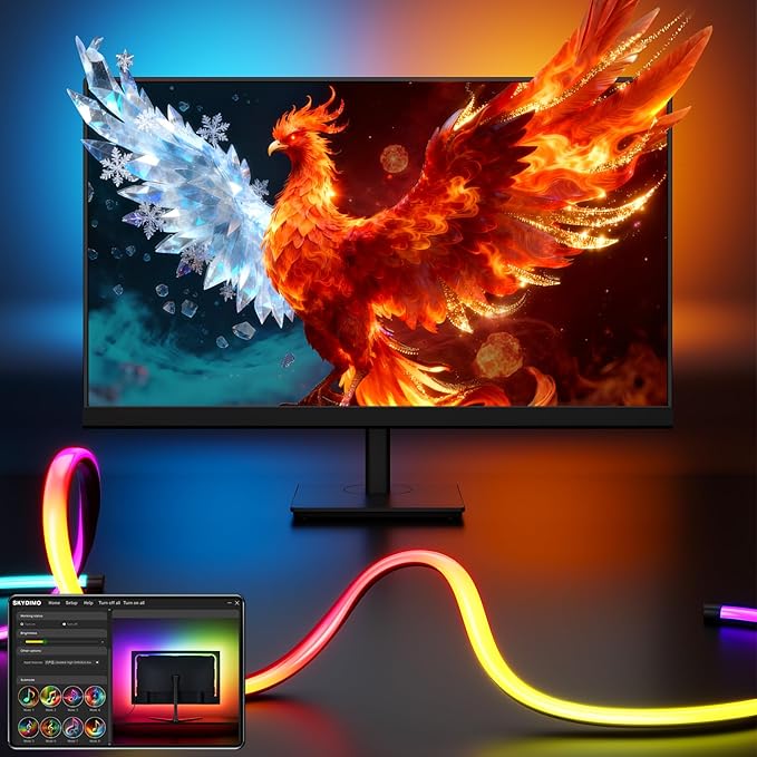 Soleil X6 LED Monitor Backlight for PC & Mac, Strip Light Sync to 24″-34″ Screens, Ambient Lighting for Games/Movies/Music, Dual USB Ports, Software Control with Built-in AI Function (For 24″ Monitor)