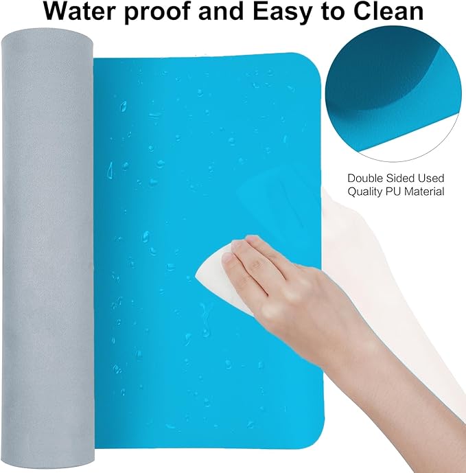 Boutilon Leather Desk Pad Protector,Non-Slip Mouse Pad,Laptop Desk Pad,Office Mouse Mat,Waterproof Leather Desk Blotter,Desk Writing Pad for Office and Home (M-Blue,30"x14")