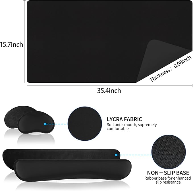 Mouse Pad with Wrist Rest Support, Keyboard Wrist Rest and Mouse Pad Set, Desk Mat for Keyboard and Mouses, Non-Slip Computer Mat Set for Office, Home (35.4×15.7 Inches, Black)