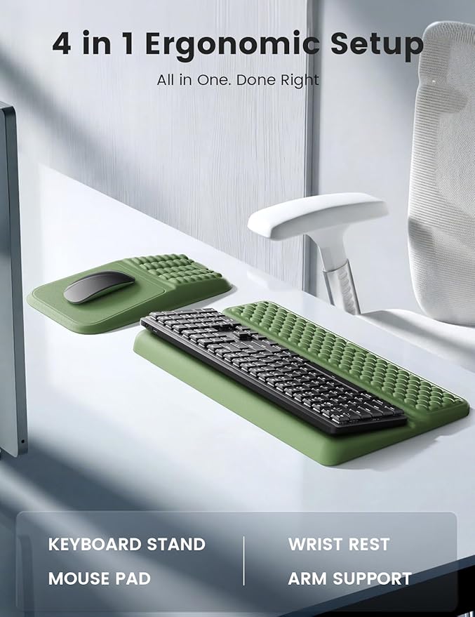 Vaydeer Keyboard Stand and Mouse Pad Set with Wrist Rest, Soft Memory Foam Wrist Support, Ergonomic Wrist Cushion for Desk, Palm Hand Typing for Office, Gaming, Green