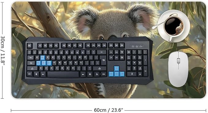 Large Ergonomic Gaming Mouse Pad Baby Koala on Eucalyptus Branch - Adorable Wildlife Theme with Non-Slip Base Water-Resistant Surface and Stitched Edges 30x60cm