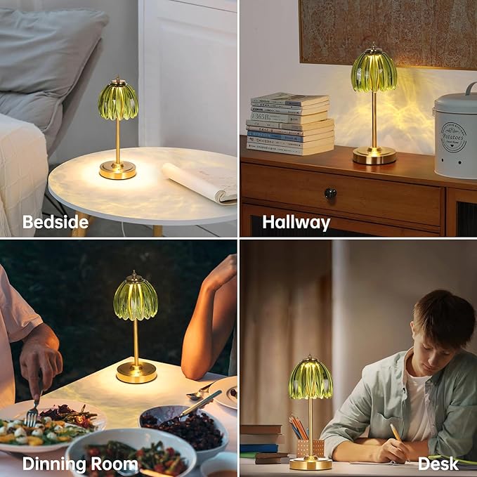Set of 2 Tulip Table Lamp with 5000mAh Battery & Touch Control, Cordless Table Lamp with 3 Colors, Dimmable Rechargeable Table Lamps for Bedroom, Living Room, Entryways (Green Tulip)
