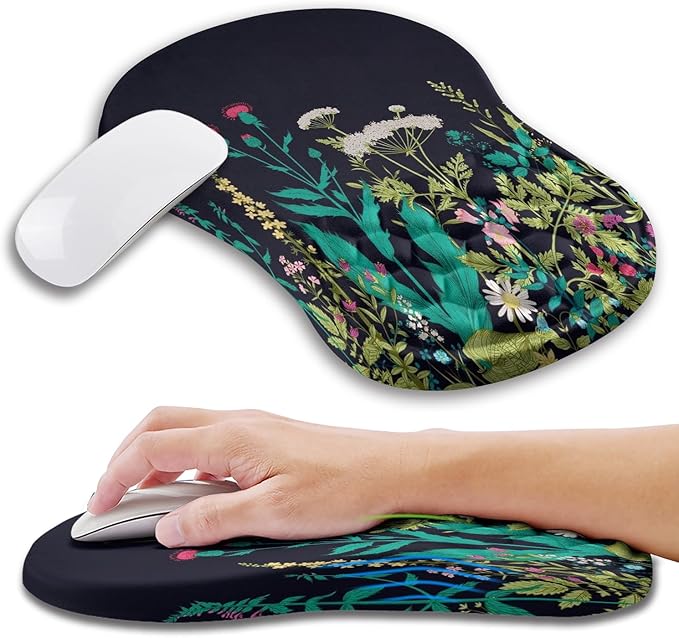 Ergonomic Mouse Pad Wrist Support with Memory Foam Massage Bulge, Carpal Tunnel Mousepad Wrist Rest for Mouse(12x8 inch, Midnight Floral)