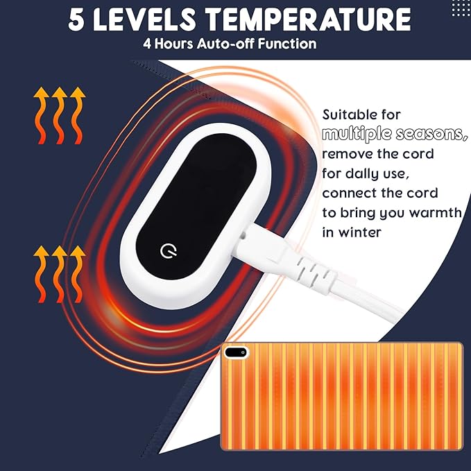 Konohan Heated Desk Pad Warm Mouse Pad, 5 Heating Level & 4 Hour Auto Shut-Off, PU Leather Warm Mouse Mat Heating Keyboard Gaming Mice Warmer Mat Only Supports 110v(Dark Blue Color,31.5" X 13")