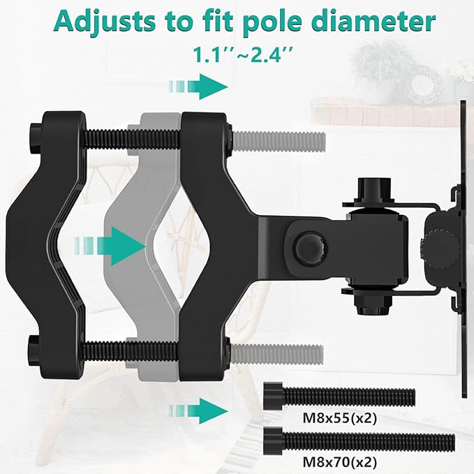 WALI Monitor Pole Mount for Universal Monitor Mounting System, Pole Mount Bracket Fits 1.1 to 2.4" Diameter Pole, Up to 32" Screens, Mounting Holes for 75 x 75mm and 100 x 100mm (VES02), Black