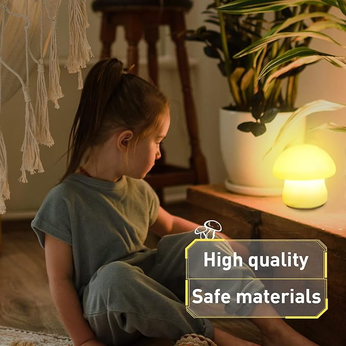 MUID Mushroom Lamp, Rechargeable Night Light, Multi-Color LED Mushroom Nightlight, Dimmable Nightlamp for Breastfeeding, Nursery Squishy Silicone Lamp for Bedroom(Tap/Remote Control)