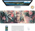 Pink Cat Mouse Pad, 31.5 x 11.8 Large Desk Mat with Stitched Edges & Non-Slip Base, Mousepad for Office, Home, Work