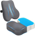 Gel Seat Cushion & Lumbar Support Pillow Set, Cooling Memory Foam for Coccyx & Lumbar Ergonomic Support, Ergonomic Desk Chair Cushion with Breathable Mesh Cover for Car, Home, Wheelchair (Grey)