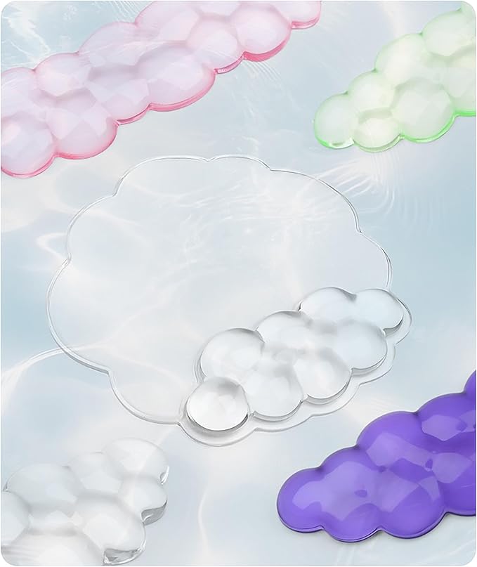 Mouse Pad with Wrist Rest, Soft Cloud Gel Keyboard Mouse Pad Set with Hand Wrist Support, Cute Non Slip Office Desk Accessories for Comfort/Computer/Laptop (2Pc Clear Cloud)