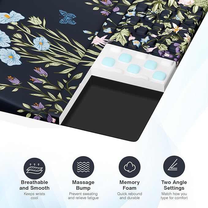 Ospelelf Ergonomic Mouse Pad and Keyboard Stand Wrist Rest Set, Memory Foam Comfort, Wrist Support for Typing, Office Desk Accessories, Moonlit Blossoms