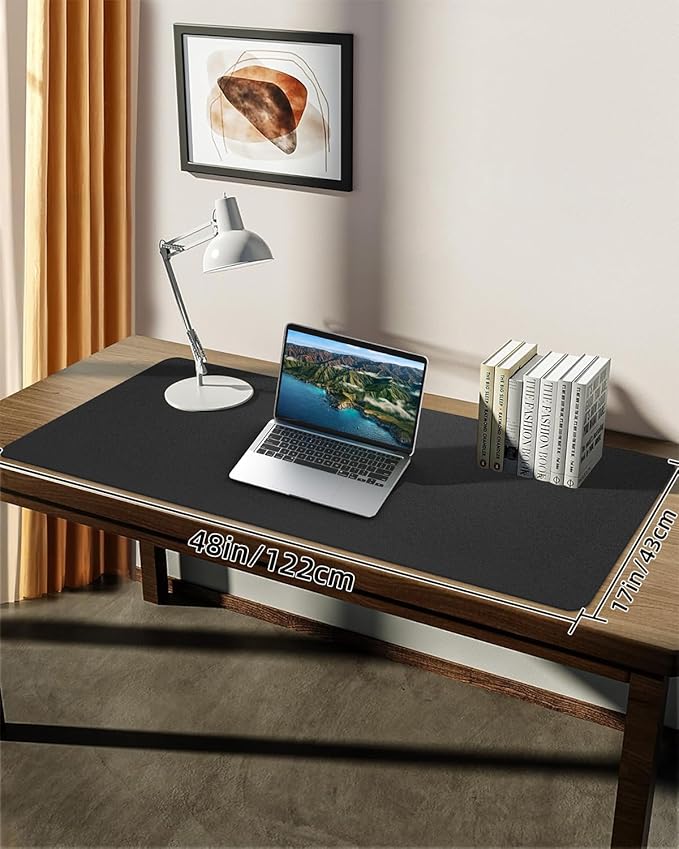Leather Desk Pad Protector,Large Desk Mat, Mouse Pad, Non-Slip PU Leather Desk Blotter, Laptop Computer Desk Keyboard Mat, Waterproof Desk Writing Pad for Office/Home (Black, 48" x 17")