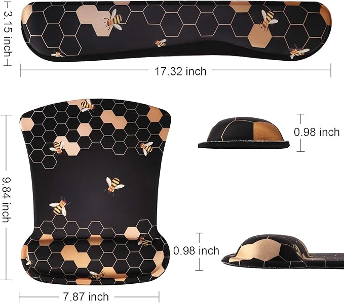 iCasso Ergonomic Mouse Pad with Wrist Rest, Keyboard Wrist Rest Mouse Wrist Rest, Made of Memory Foam, Easy Typing and Relieve Wrist Pain for Computer Keyboard Office (A-Honeycomb)