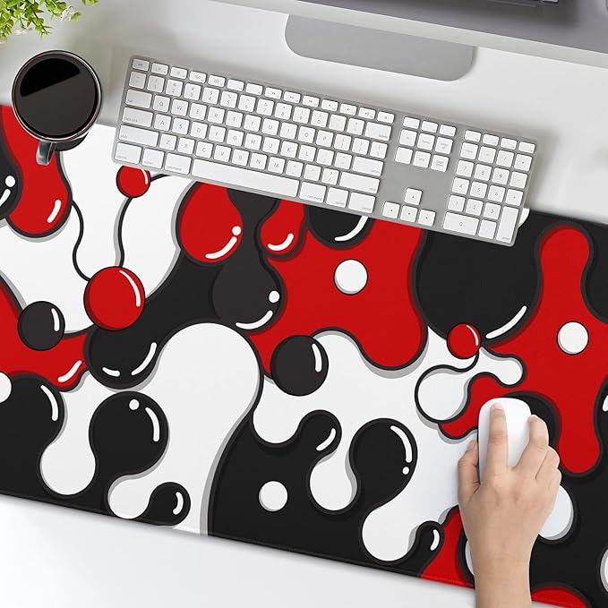 aportt Red Black White Mouse Pad Anime Cool Geometric Japanese Extended Desk Mat 90X40 CM Non-Slip Rubber Base Stitched Edge Large XXL Mousepad for Gaming Laptop Computer Desktop 35.4×15.7 Inch