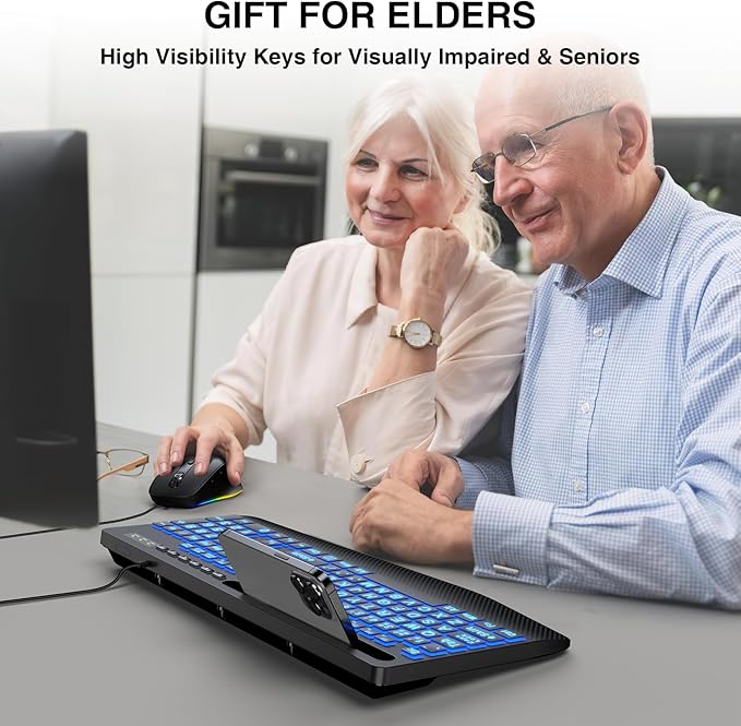 Wired Keyboard Mouse Combo - Large Print Backlit, Ergonomic Wrist Rest, 6 DPI RGB for PC/Windows - Ideal for Seniors, Students, Office and Home SABLUTE KM21Pro