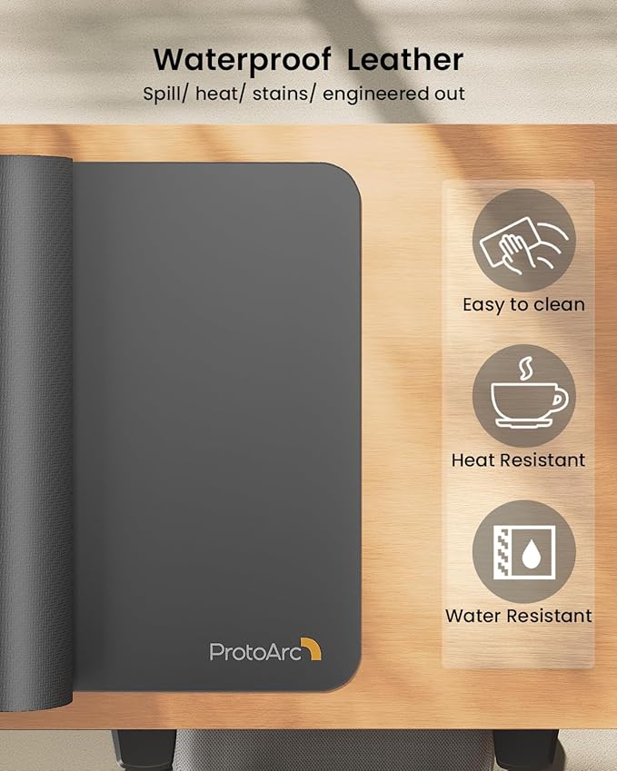 ProtoArc MP10 Leather Desk Mat, Large Mouse Pad- 31.5×15.8 inch, Non-Slip PU Leather Desk Pad Protector, Premium Desktop Mat for Computer, Keyboard and Mouse, Gray