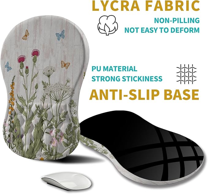 Hokafenle Ergonomic Mouse Pad Wrist Support, Wrist Rest Mousepad for Carpal Tunnel with Integrated Memory Foam Slope Massage Bulge (11.8x7.9 inch,Garden Flowers)