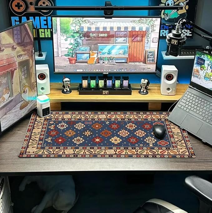 Persian Rug Mouse Pad Extended Large Gaming Mousepad XL Big Long Oversized Desk Mat Stitched Edges 31.5 X 11.8 Inch for Home Office