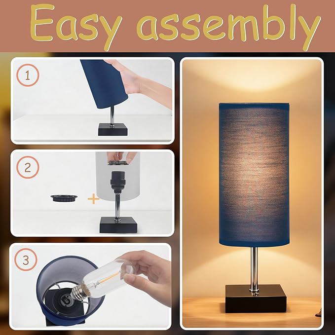 Battery Powered Wireless Desk lamp, Cordless Desk lamp, Three Light Colors and Touch dimming, Suitable for bedrooms, Living Rooms and Study Rooms, 12 inch Touch Charging lamp (Blue)