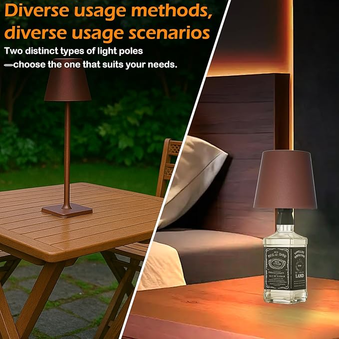 2 Pack Minimalistic Cordless Table Lamps - 2000mAh Rechargeable, Touch Control, 3 Colors Stepless Dimming LED Bottle Lamp Kit for Home & Camping