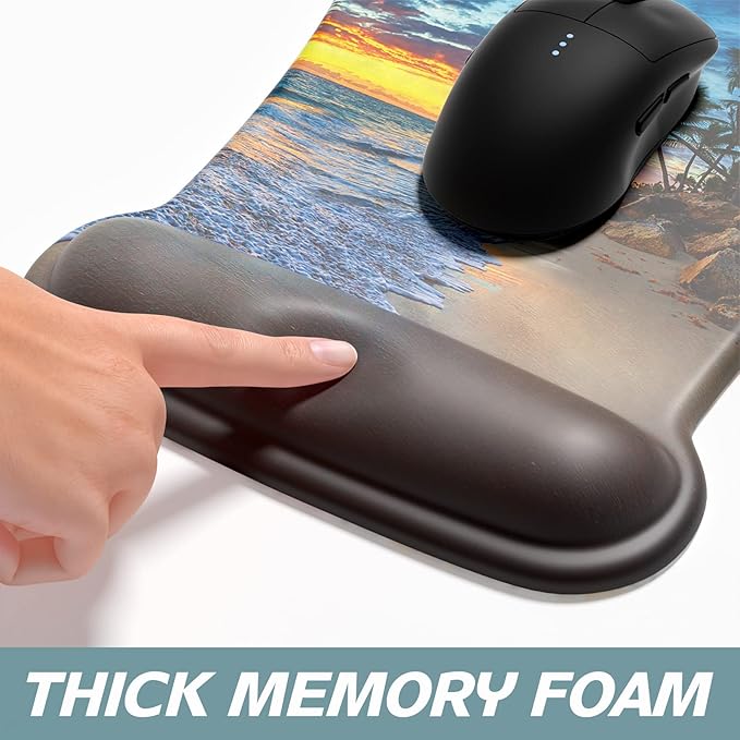 ITNRSIIET Mouse Pad Wrist Support Keyboard Wrist Rest Pad Ergonomic Mousepad Non-Slip Memory Foam Keyboard Pad Easy Typing Pain Relief Perfect for PC Laptop Gaming Office, Beach