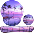 Ergonomic Mouse Pad with Wrist Rest and Keyboard Wrist Rest, Mousepad and Keyboard Pad, Non-Slip Rubber Base, Mouse Pad Wrist Support for Gaming, Computer, Office, Home, Purple Beach