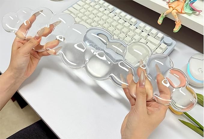 Mouse Pad with Wrist Rest, Soft Cloud Gel Keyboard Mouse Pad Set with Hand Wrist Support, Cute Non Slip Office Desk Accessories for Comfort/PC Gaming/Computer/Laptop, (Clear Cloud)