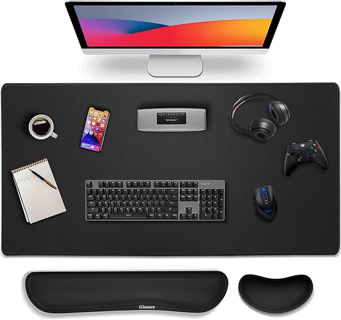 Gimars 4 in 1 Mouse Pad and Keyboard Wrist Rest Set, Large Mouse Pad with Memory Foam Wrist Support Pad for Desk with Coaster, Easy Typing, Gaming Office Home, 31.5x12 inch, Black