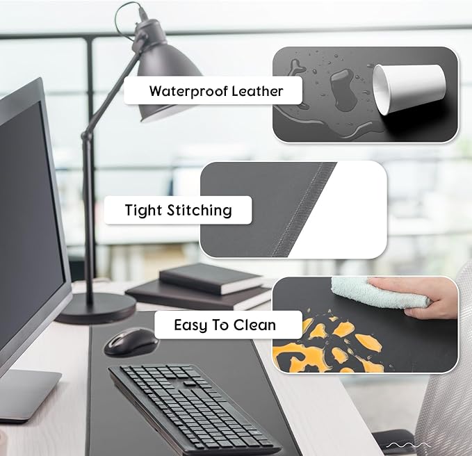 Konohan Heated Desk Pad Warm Mouse Pad, 5 Heating Level & 4 Hour Auto Shut-Off, PU Leather Warm Mouse Mat Heating Keyboard Gaming Mice Warmer Mat Only Supports 110v(Gray Color,23.6"x 14.2")