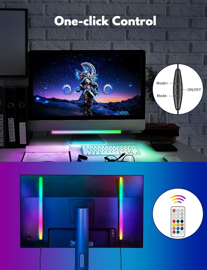 JUSJUBR 3pcs Under Monitor Light Bar, 12inch Gaming Lights for Gaming Setup, RGB Light Bar for Room/Monitor/PC, RGB Desk Light, LED Lights for Desk Gaming, USB Light Bar, Color Change LED Bar Lights