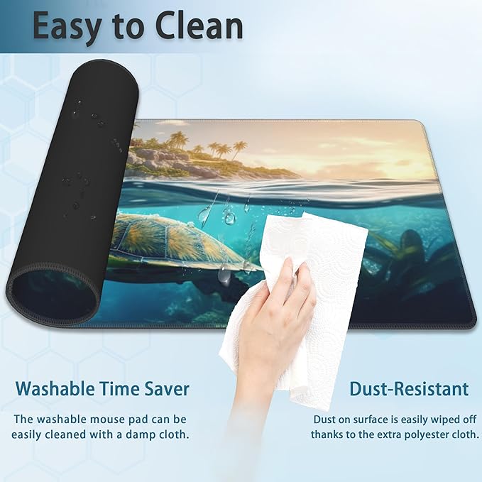Desk Mat, Sea Turtle Tropical Extended Gaming Mouse Pad Large, Big Desk Mat with Non-Slip Base and Stitched Edge, Long Computer Keyboard Mouse Mat for Home Office Work 31.5"x15.7"