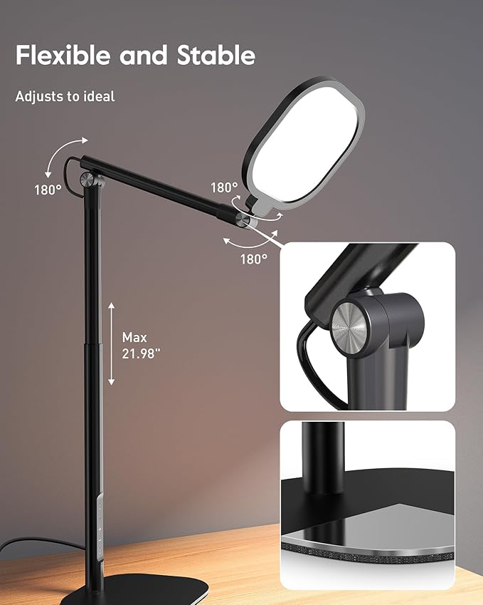 Led Desk Lamps for Home Office with Base, Tall Desk Lamp with 50 Light Modes & Memory and Timer Func Computer Light, Flexible Adjustable Table Lamps for Video Conference, Architect or Study