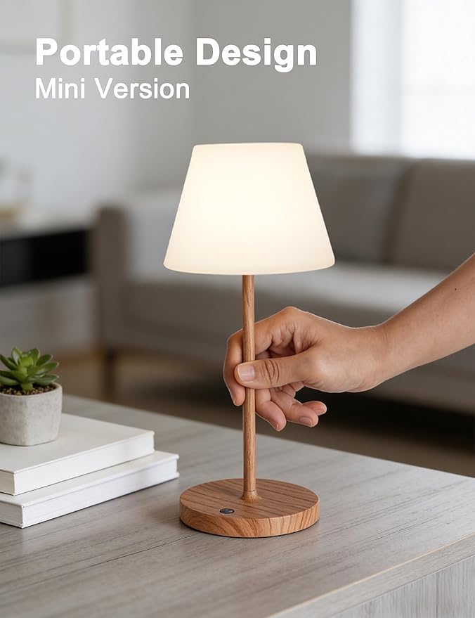 Mini LED Cordless Table Lamp Rechargeable, 3000mAh Battery Operated Shower Lamp Waterproof, Touch Dimmable 2700K Night Light for Patio Camping Dining Outdoor (Mini Black)