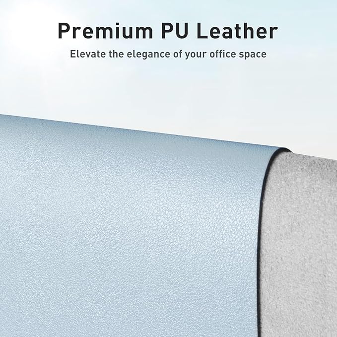 Aothia Leather Desk Pad Protector, Mouse Pad, Office Desk Mat, Non-Slip PU Leather Desk Blotter, Laptop Desk Pad, Waterproof Desk Writing Pad for Office and Home (36" x 17", Baby Blue)