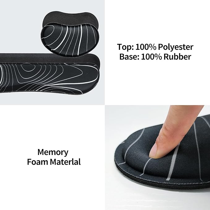 Bloss Large Gaming Mouse Pad XL Desk Mat, 4-in-1 Mouse Pad with Wrist Rest, Large Desk Pad, Keyboard Pad for Office/Home-Black and White Topography (31.5 x 15.7 x 0.12 Inches)