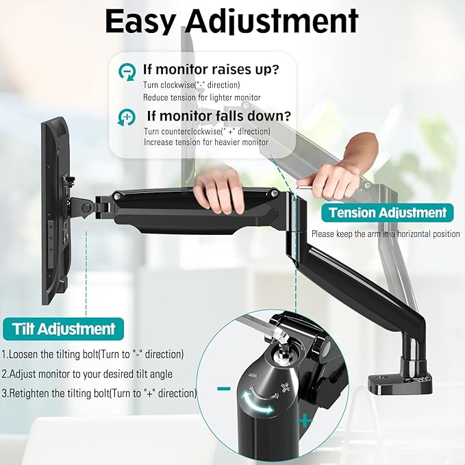 MOUNT PRO Dual Monitor Desk Mount fits 22” to 39” Ultrawide Computer Screen, Holds up to 30.9lbs Each, Fully Adjustable Long Monitor Arm for Two Monitors, Gas Spring Monitor Stand, 100x100 VESA Mount