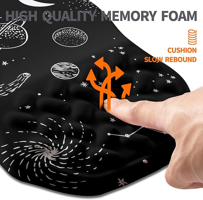 Ergonomic Slope Mouse Pad Wrist Support, Wrist Rest Mousepad for Carpal Tunnel with Massage Bulge and Slow Rebound Memory Foam (12x8 inch, Galactic System)