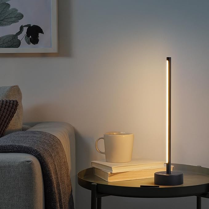 Cordless LED Table Lamp, Battery Operated Portable Desk Lamp,Dimmable/3 Color/Memory Function,Modern Rechargeable Table Light for Living Room,Bedroom,Bedside,Black