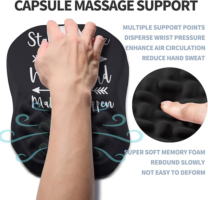 Ergonomic Raised Mouse Pad Wrist Support with Bilateral Slope Memory Foam Mousepad for Wrist Rest and Carpal Tunnel 11.8x7.9〃Inspirational Quotes