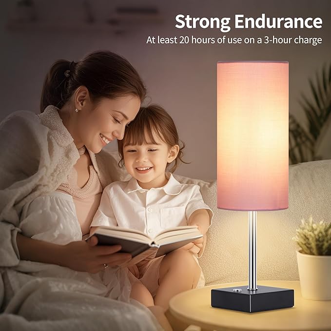 AVV Cordless Table Lamp with Dimmable, Rechargeable 3 Modes Battery Powered Bedside Lamp, Battery Operated Lamps for Night Stand, Touch Lamp for Bedroom, Living Room, Reading Room, 15 Inch Pink