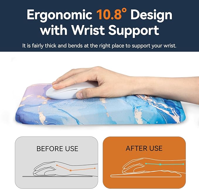 Ospelelf Mouse Pad with Wrist Rest Ergonomic Comfortable Pain Relief Mousepad Wrist Support for Computer Blue Marble