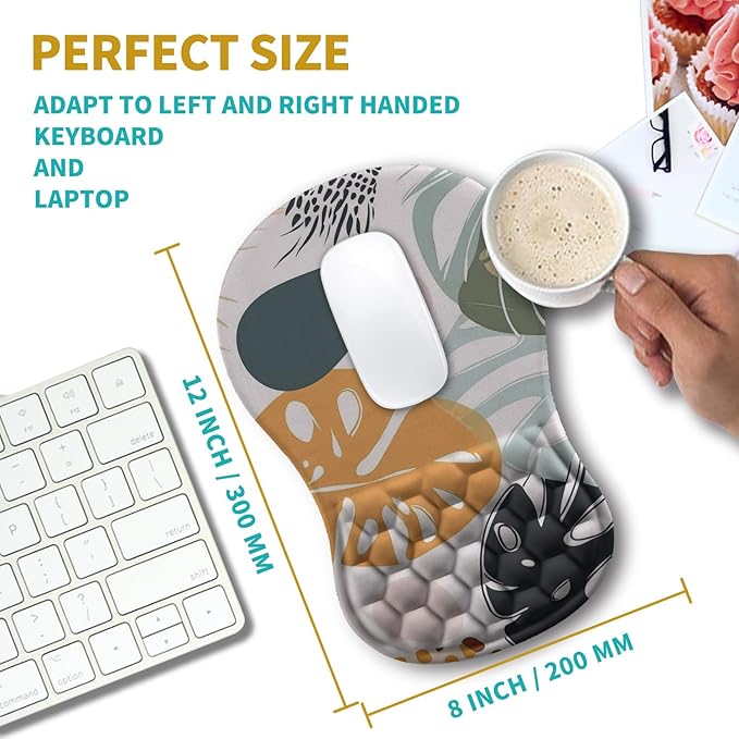 Hokafenle Ergonomic Mouse Pad Wrist Support, Wrist Rest Mousepad for Carpal Tunnel with Integrated Memory Foam Slope Massage Bulge (11.8x7.9 inch,Abstract Leaves)