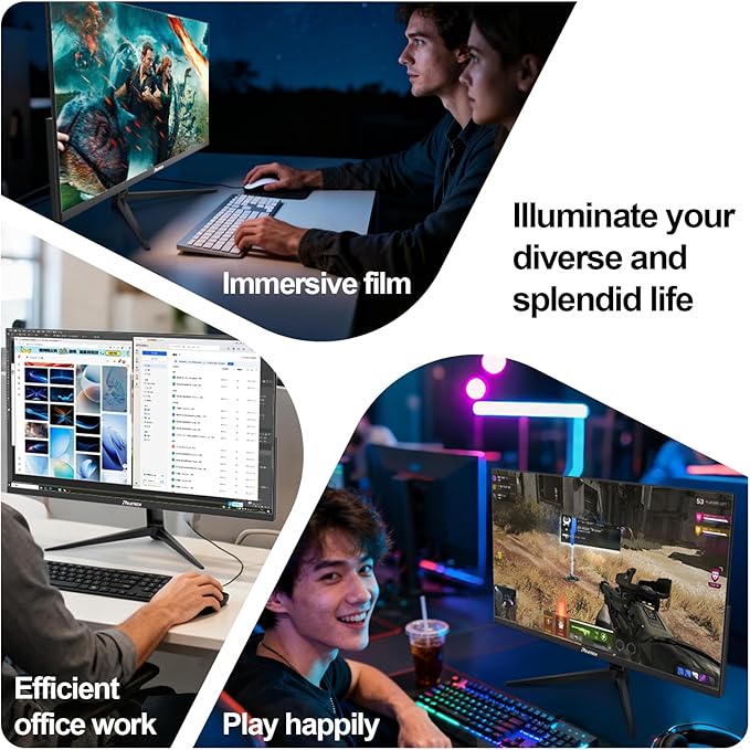 27 Inch Computer Monitor, 100Hz FHD 1080P, Fast-IPS Panel FreeSync Support, 100% sRGB, Eye Care, Frameless 3-Side Borderless Design, HDMI & VGA Ports 100x100mm VESA Mountable (R27 Core)